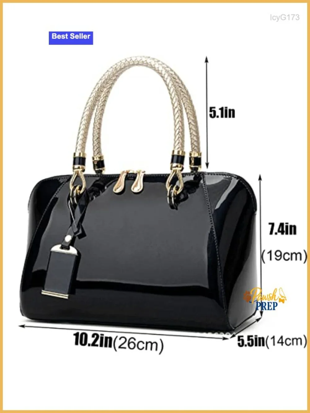 Patent Faux Leather Satchel Handbag Crossbody Shoulder Bag with Top Handle